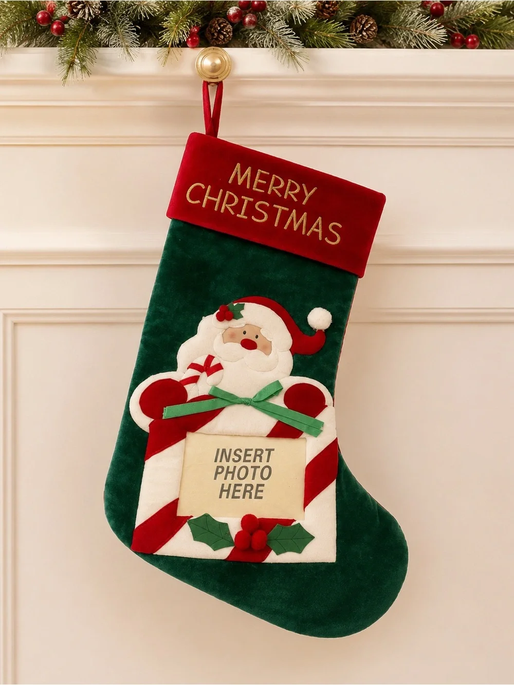 Merry Christmas Santa Photo Insert Christmas Stocking